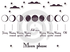 The phases of the moon. The whole cycle from new moon to full. Vector