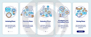 Phases of project management onboarding mobile app screen
