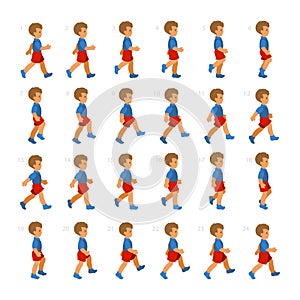 Phases of Step Movements Boy in Walking Sequence for Game Animation photo