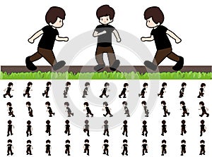 Phases of Step Movements Man in Running Walk Sequence for Game Animation