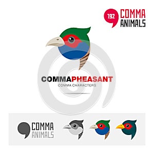 Pheasant bird concept icon set and modern brand identity logo template and app symbol based on comma sign