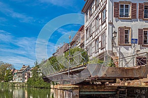 Pheasant Bridge, one swing hydraulic bridge built in 1888 on the district of Petite France, Strasbourg, France