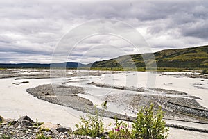 Phelan Creek in Alaska. Braided river with sandbars photo