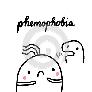 Phemophobia hand drawn illustration with cute marshmallow