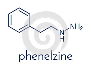 Phenelzine antidepressant molecule. Belongs to hydrazine class of antidepressants. Skeletal formula.