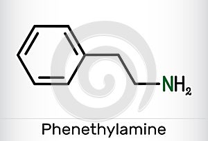 Phenethylamine, PEA molecule. It is monoamine alkaloid, central nervous system stimulant in humans. Skeletal chemical formula