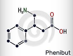 Phenibut molecule. It is central nervous system depressant with anxiolytic and sedative effects. Skeletal chemical