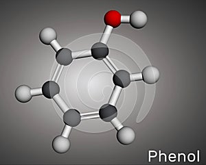 Phenol, carbolic acid molecule. Molecular model. 3D rendering