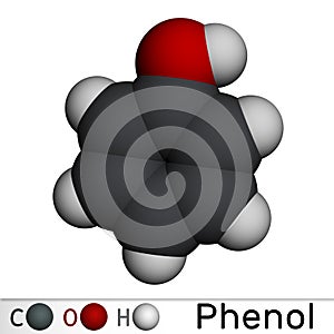 Phenol, carbolic acid molecule. Molecular model. 3D rendering
