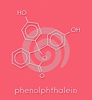 Phenolphthalein indicator molecule. Used in acid base titrations and as laxative. Skeletal formula.