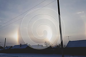 phenomenon of halo in the sky. A rare natural phenomenon. Three