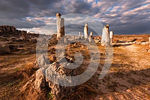 Phenomenon rock formations in Bulgaria around Varna - Pobiti kamani. National tourism place.