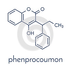 Phenprocoumon anticoagulant drug molecule vitamin K antagonist. Skeletal formula.