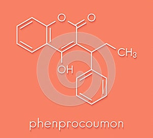 Phenprocoumon anticoagulant drug molecule vitamin K antagonist. Skeletal formula. photo