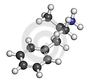 Phentermine appetite suppressant drug molecule. Used in treatment of obesity.