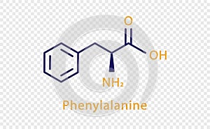 Phenylalanine chemical formula. Phenylalanine structural chemical formula isolated on transparent background. photo