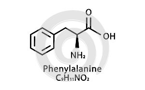 Phenylalanine molecular structure. Phenylalanine skeletal chemical formula. Chemical molecular formula vector photo