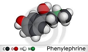 Phenylephrine molecule. It is nasal decongestant with potent vasoconstrictor property. Molecular model photo
