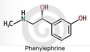 Phenylephrine molecule. It is nasal decongestant with potent vasoconstrictor property. Skeletal chemical formula photo