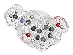 Phenylephrine nasal decongestant drug molecule. Atoms are represented as spheres with conventional color coding: hydrogen white. photo