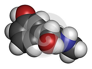 Phenylephrine nasal decongestant drug molecule. Atoms are represented as spheres with conventional color coding: hydrogen white. photo