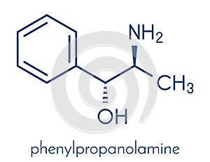 Phenylpropanolamine norephedrine, norpseudoephedrine, beta-hydroxyamphetamine drug molecule. Used as stimulant, decongestant and