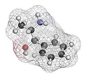 Phenylpropanolamine norephedrine, norpseudoephedrine, beta-hydroxyamphetamine drug molecule. Used as stimulant, decongestant and