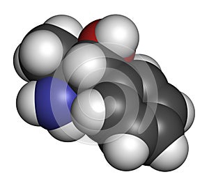 Phenylpropanolamine norephedrine, norpseudoephedrine, beta-hydroxyamphetamine drug molecule. Used as stimulant, decongestant and