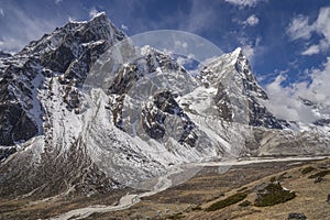 Pheriche valley with Taboche and cholatse peaks in Nepal
