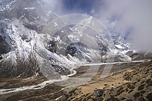 Pheriche valley with Taboche and cholatse peaks in Nepal