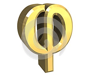 Phi symbol in gold (3d)