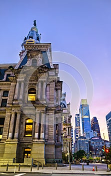 Philadelphia City Hall building at sunset
