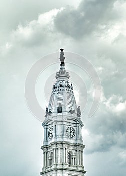 Philadelphia city hall with statue of William Penn