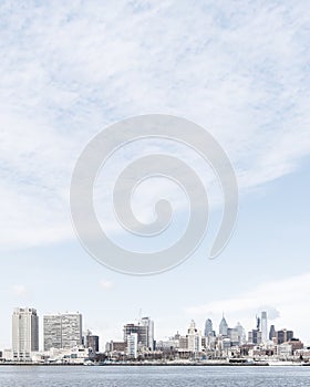 Philadelphia City Skyline - Large Sky with Clouds - Space for Text - Winter Autumn Season