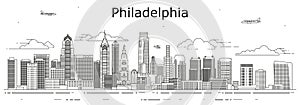 Philadelphia cityscape line art vector illustration