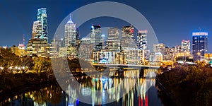 Philadelphia cityscape panorama by night