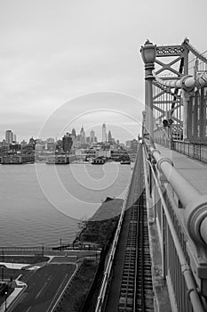 Philadelphia downtown skyline. View from Benjamin Franklin Bridge.