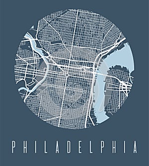 Philadelphia map poster. Decorative design street map of Philadelphia city  cityscape aria panorama