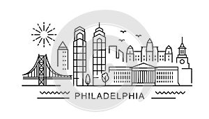 Philadelphia minimal style City Outline Skyline with Typographic. Vector cityscape with famous landmarks. Illustration