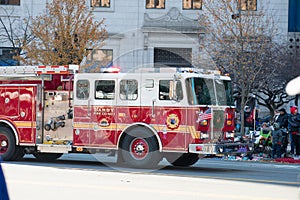 Philadelphia, PA - November 23, 2017: Fire Engine at Annual Thanksgiving Day Parade in Center City Philadelphia, PA