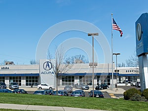 Acura automobile dealership sign and logo.