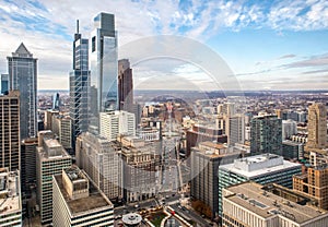 Philadelphia, Pennsylvania. City rooftop view with urban skyscrapers