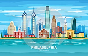 Philadelphia Pennsylvania city skyline color vector silhouette