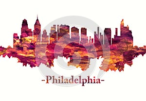 Philadelphia Pennsylvania skyline in red