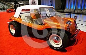 Philadelphia, Pennsylvania, U.S - January 14, 2024 - The side view of the orange color of 1964 Meyers Manx 1 Dunebuggy