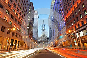 Philadelphia, Pennsylvania, USA cityscape on Broad Street with City Hall