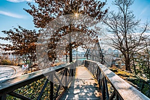 Philadelphia, Pennsylvania, USA - December, 2018 - Bridge at Fairmount Water Works Garden, Philadelphia Art Museum