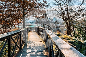 Philadelphia, Pennsylvania, USA - December, 2018 - Bridge at Fairmount Water Works Garden, Philadelphia Art Museum