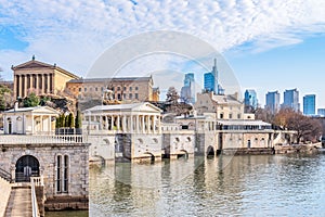 Philadelphia, Pennsylvania, USA - December, 2018 - View from Fairmount Water Works Garden, Philadelphia Art Museum