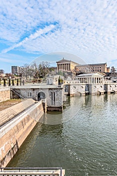Philadelphia, Pennsylvania, USA - December, 2018 - View from Fairmount Water Works Garden, Philadelphia Art Museum